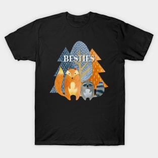 Cute Nature Fox and Raccoon Besties T-Shirt